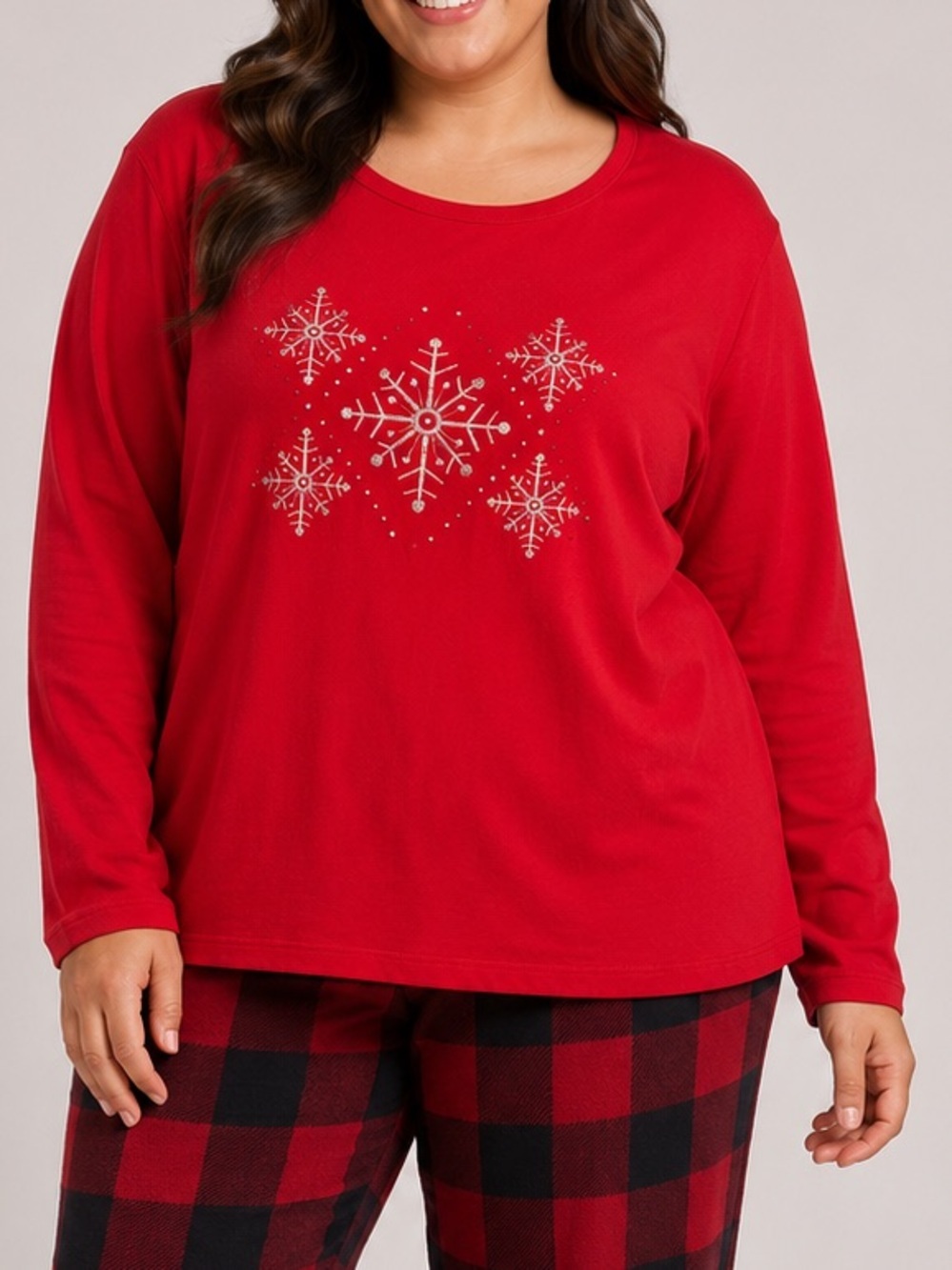 Red Long-Sleeve Holiday Snowflake Top size XL